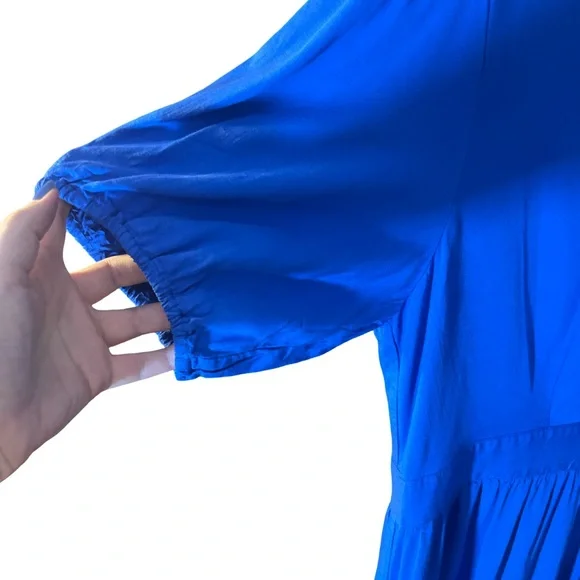 Ann Taylor Factory Vibrant Cobalt Blue Tiered Ruffle Midi Dress Size 14 - Picture 4 of 7